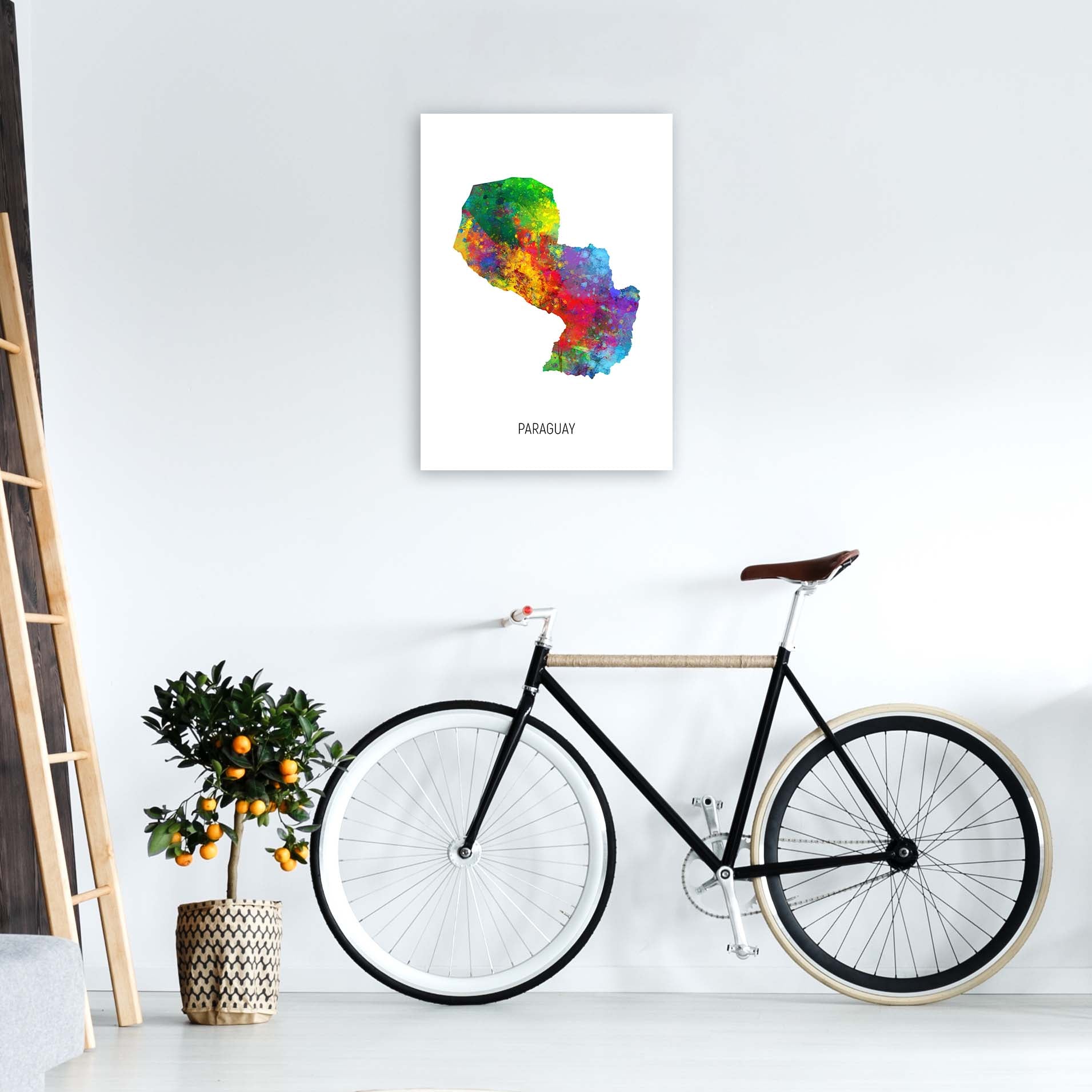 Paraguay Watercolour Map Art Print by Michael Tompsett A2 Black Frame