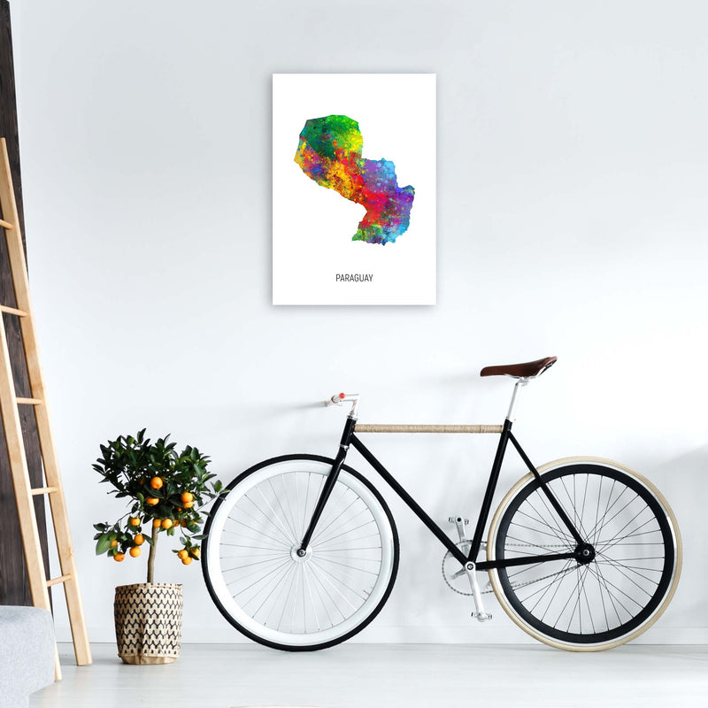 Paraguay Watercolour Map Art Print by Michael Tompsett A2 Black Frame