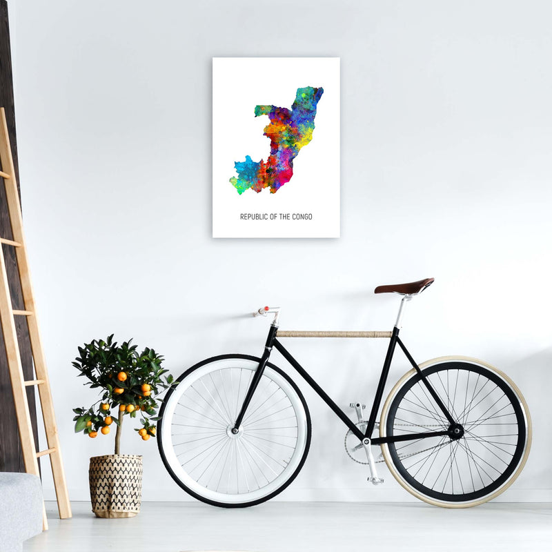 Republic Of The Congo Watercolour Map  by Michael Tompsett A2 Black Frame