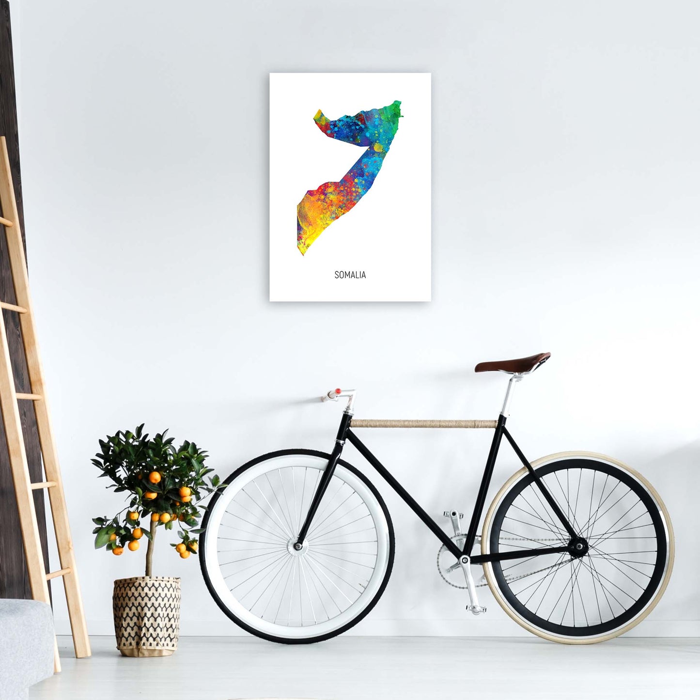 Somalia Watercolour Map Art Print by Michael Tompsett A2 Black Frame