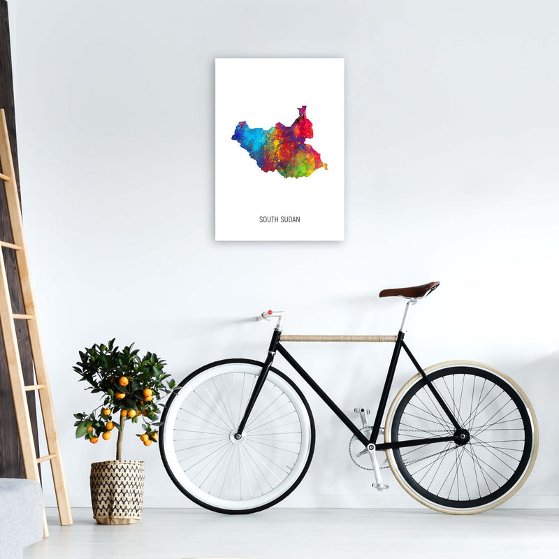 South Sudan Watercolour Map Art Print by Michael Tompsett A2 Black Frame
