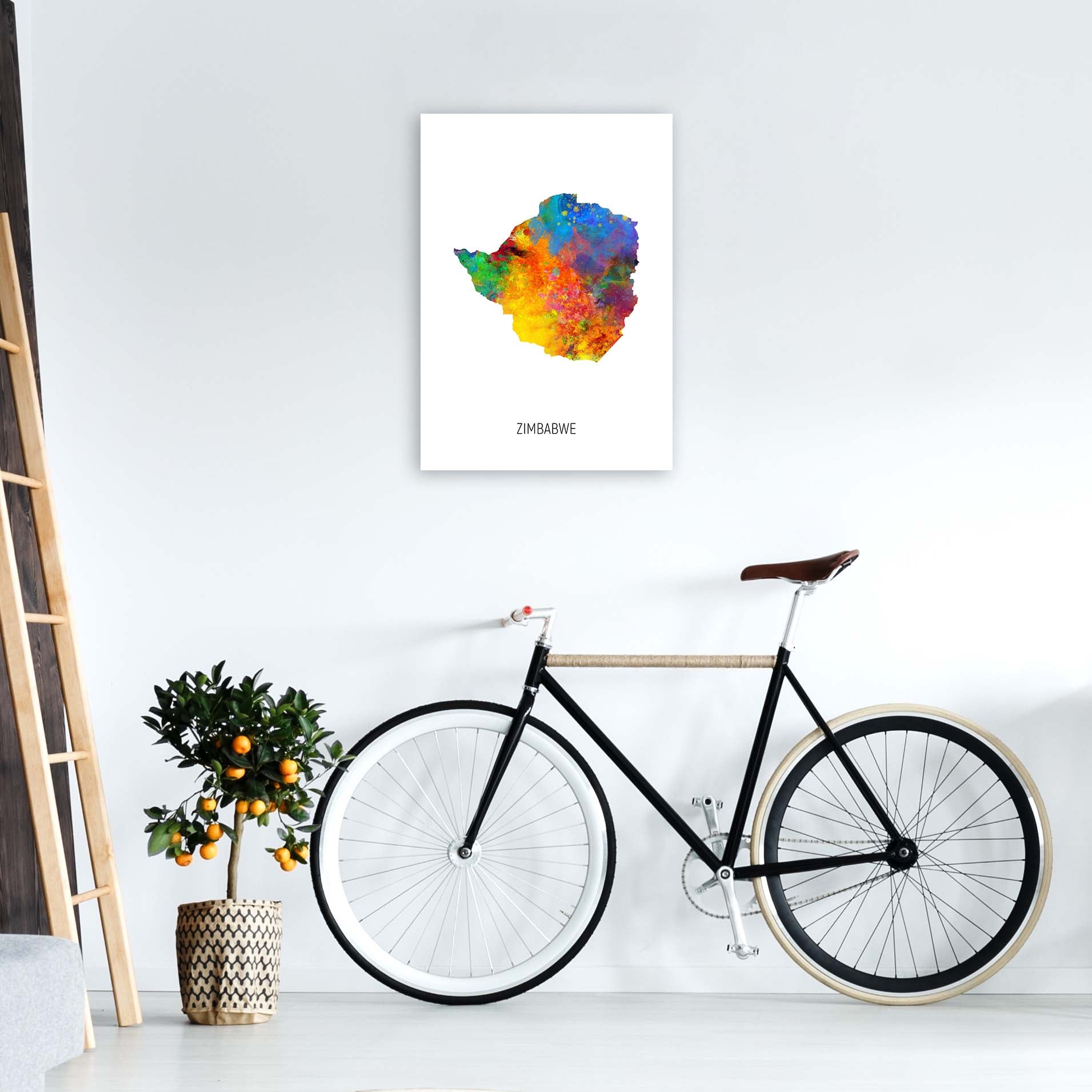 Zimbabwe Watercolour Map Art Print by Michael Tompsett A2 Black Frame