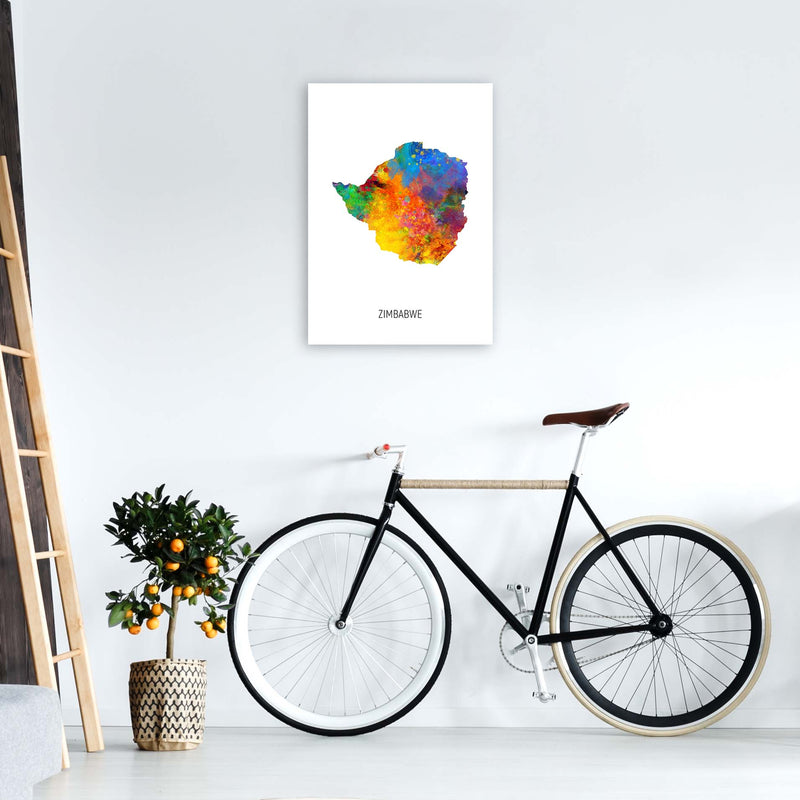 Zimbabwe Watercolour Map Art Print by Michael Tompsett A2 Black Frame