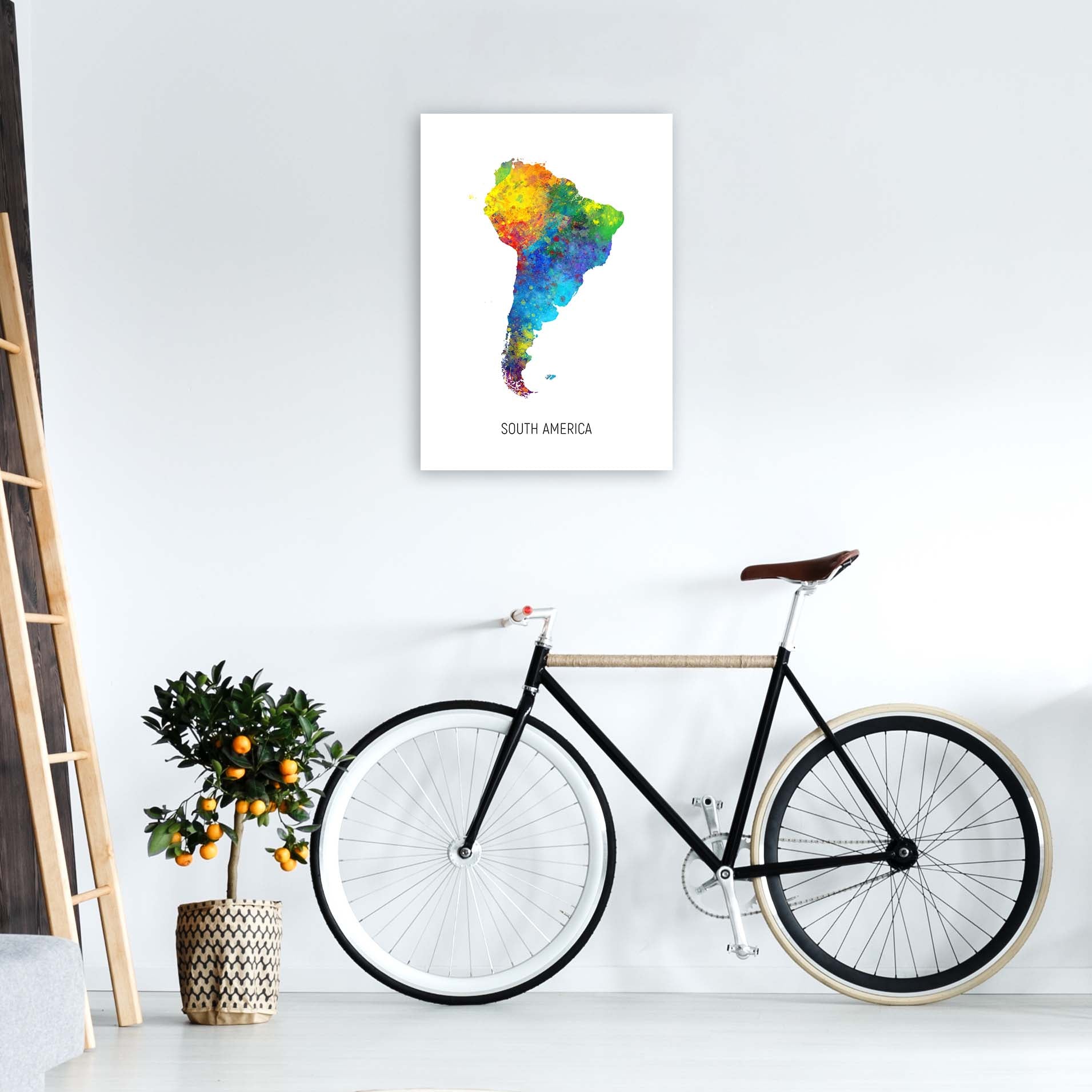South America Watercolour Map Art Print by Michael Tompsett A2 Black Frame