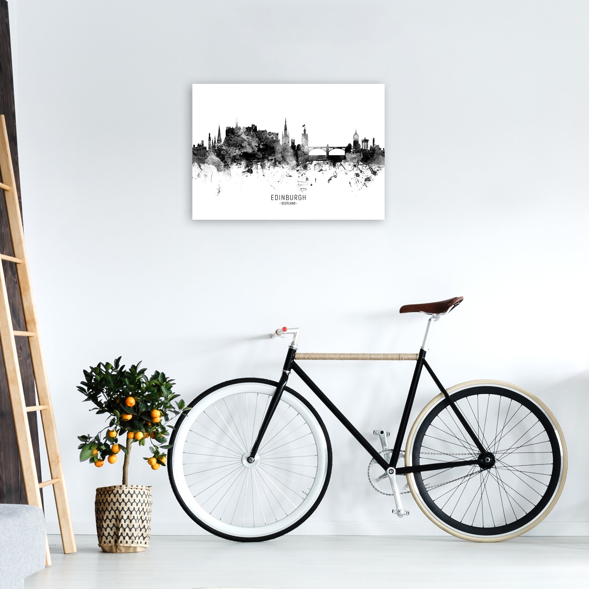 Edinburgh Scotland Skyline Black White City Name  by Michael Tompsett A2 Black Frame