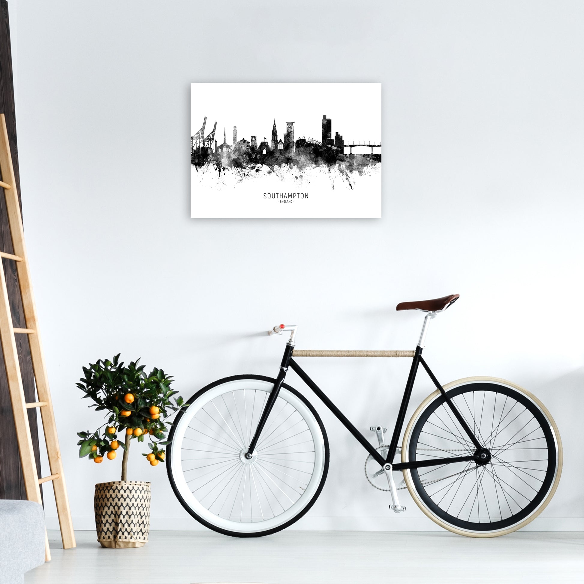 Southampton England Skyline Black White City Name  by Michael Tompsett A2 Black Frame