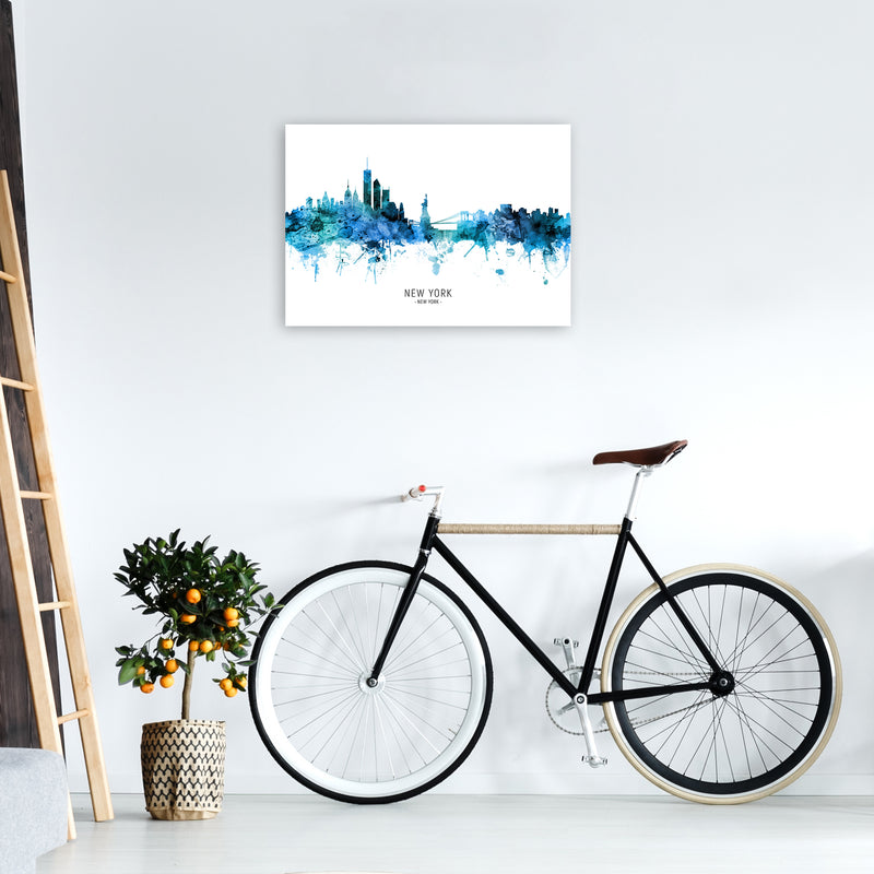 New York New York Skyline Blue City Name  by Michael Tompsett A2 Black Frame