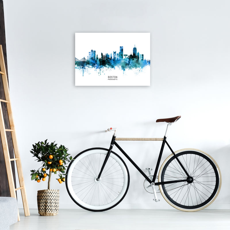 Boston Massachusetts Skyline Blue City Name  by Michael Tompsett A2 Black Frame