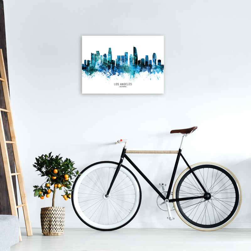 Los Angeles California Skyline Blue City Name  by Michael Tompsett A2 Black Frame