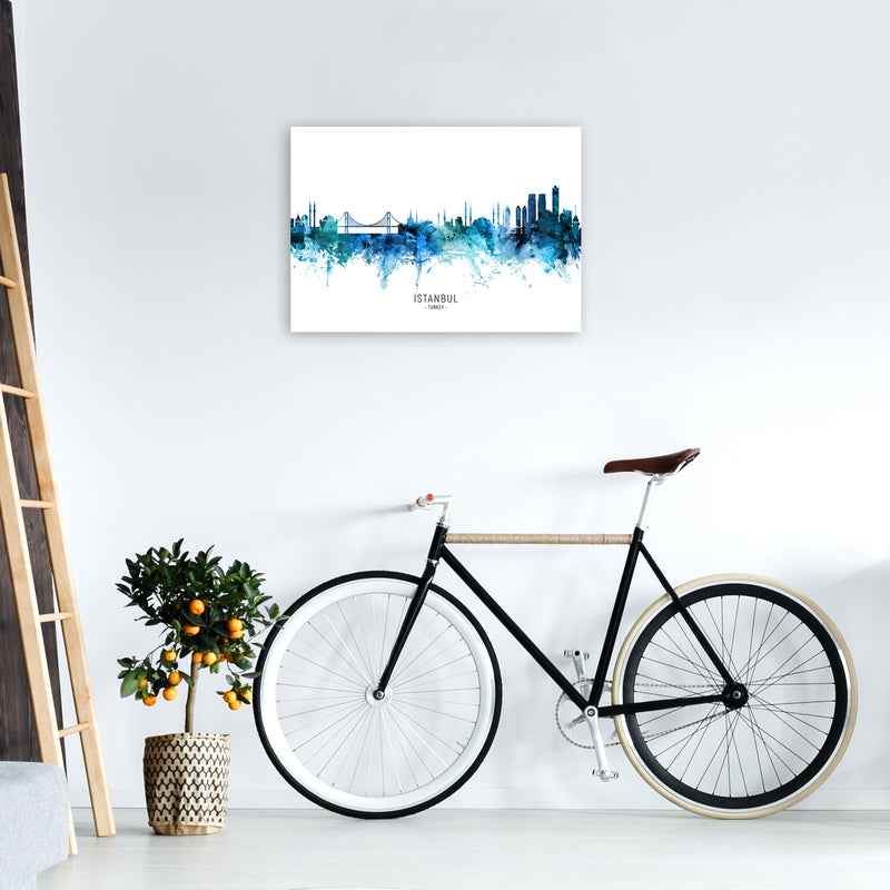 Istanbul Turkey Skyline Blue City Name  by Michael Tompsett A2 Black Frame