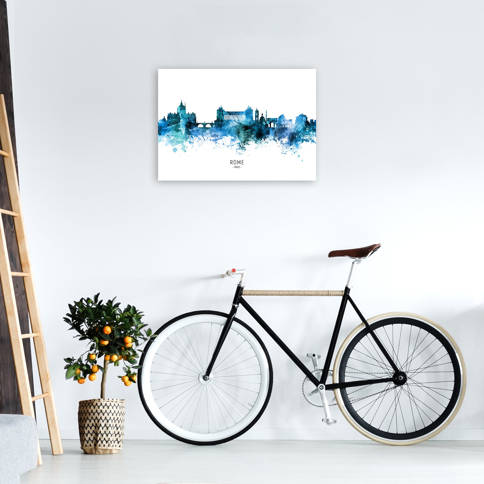 Rome Italy Skyline Blue City Name Print by Michael Tompsett A2 Black Frame