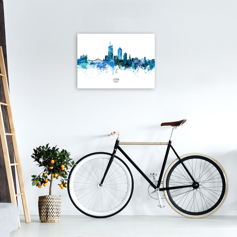 Lyon France Skyline Blue City Name Print by Michael Tompsett A2 Black Frame