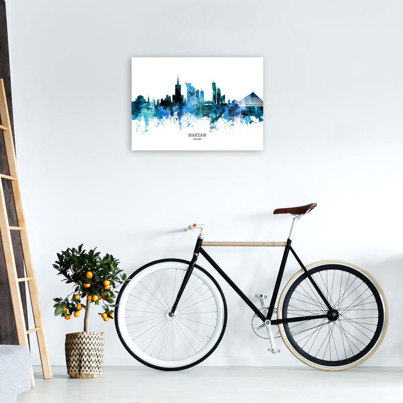 Warsaw Poland Skyline Blue City Name  by Michael Tompsett A2 Black Frame