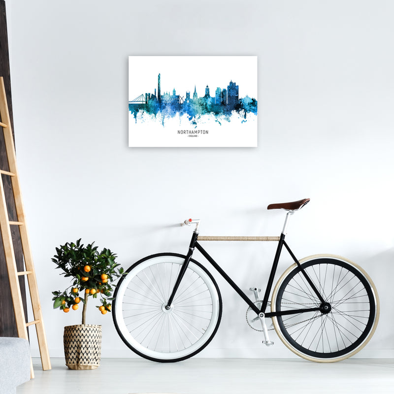 Northampton England Skyline Blue City Name  by Michael Tompsett A2 Black Frame