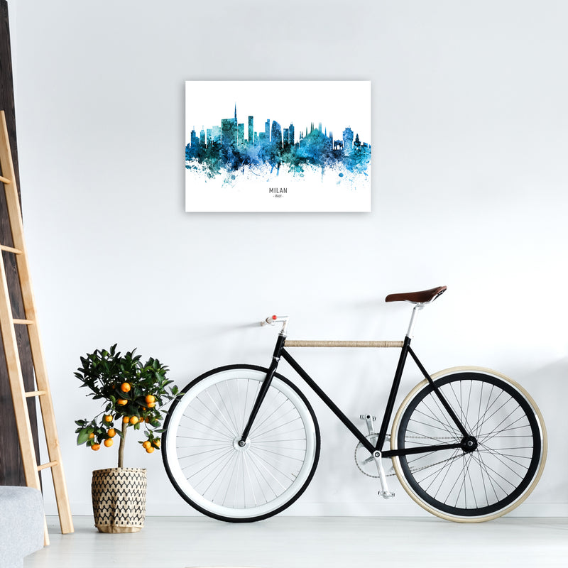 Milan Italy Skyline Blue City Name Print by Michael Tompsett A2 Black Frame