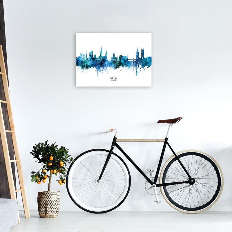 Cork Ireland Skyline Blue City Name Print by Michael Tompsett A2 Black Frame