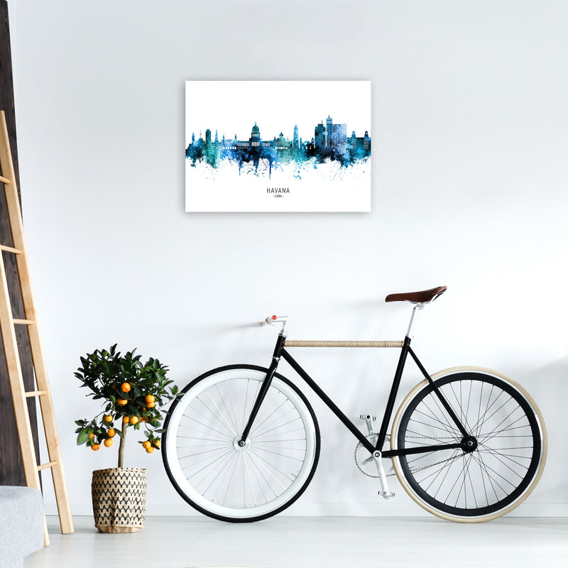 Havana Cuba Skyline Blue City Name Print by Michael Tompsett A2 Black Frame