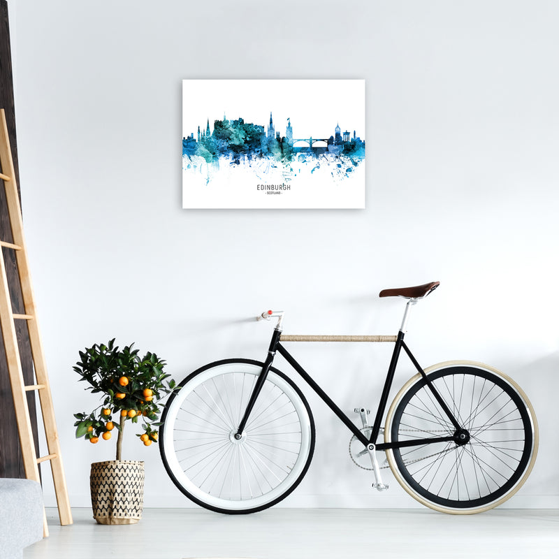 Edinburgh Scotland Skyline Blue City Name  by Michael Tompsett A2 Black Frame