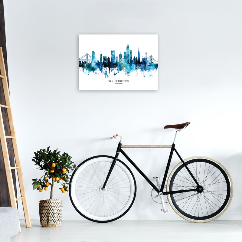 San Francisco California Skyline Blue City Name  by Michael Tompsett A2 Black Frame