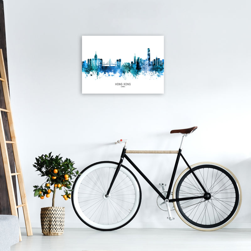 Hong Kong China Skyline Blue City Name  by Michael Tompsett A2 Black Frame