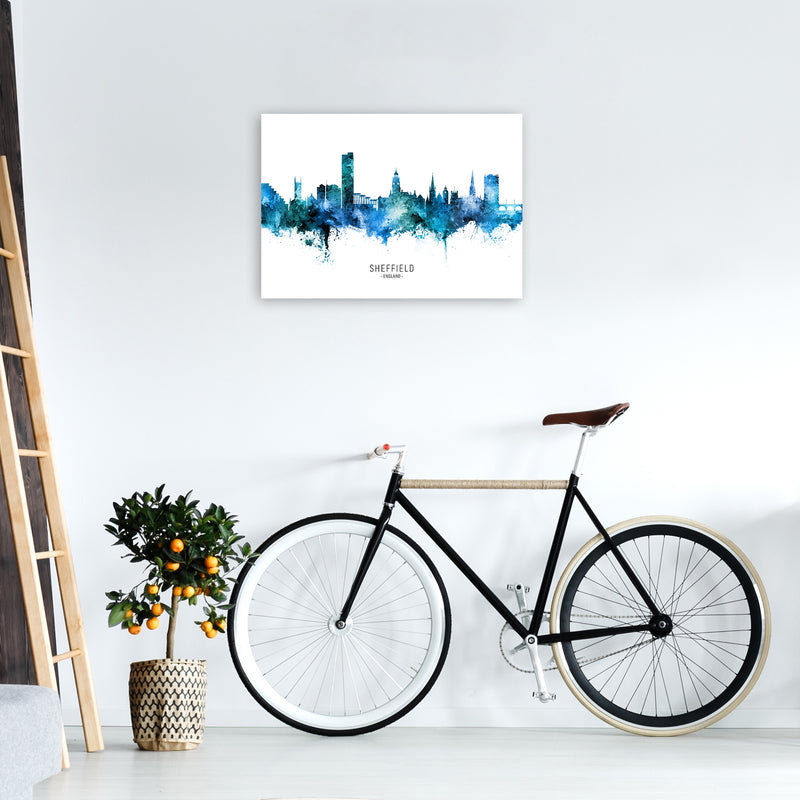 Sheffield England Skyline Blue City Name  by Michael Tompsett A2 Black Frame
