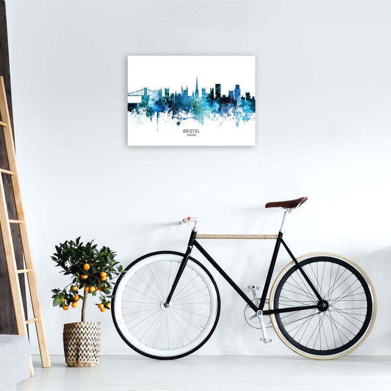 Bristol England Skyline Blue City Name  by Michael Tompsett A2 Black Frame