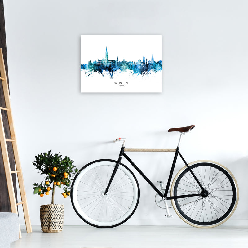 Salisbury England Skyline Blue City Name  by Michael Tompsett A2 Black Frame