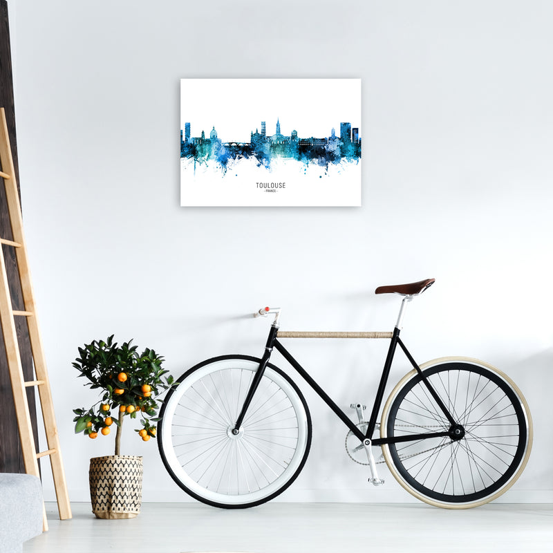 Toulouse France Skyline Blue City Name  by Michael Tompsett A2 Black Frame