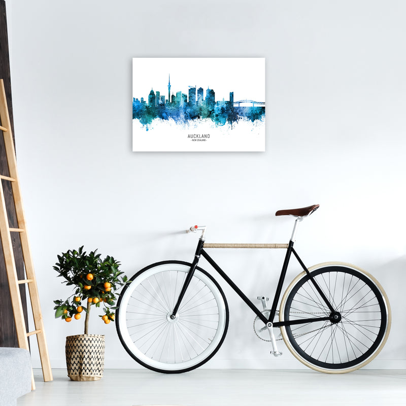 Auckland New Zealand Skyline Blue City Name  by Michael Tompsett A2 Black Frame