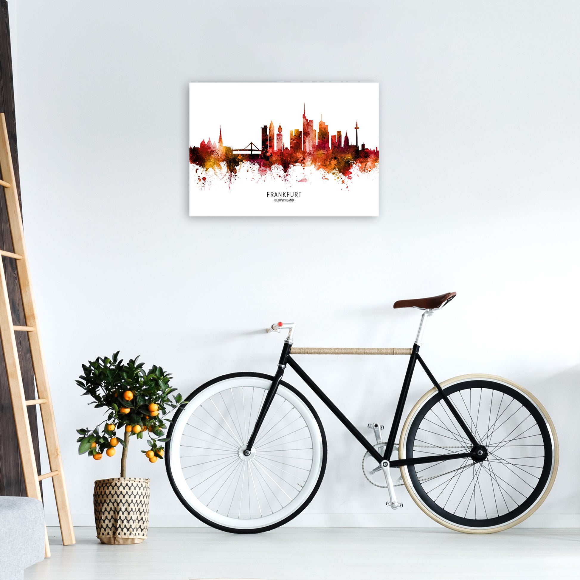 Frankfurt Deutschland Skyline Red City Name  by Michael Tompsett A2 Black Frame