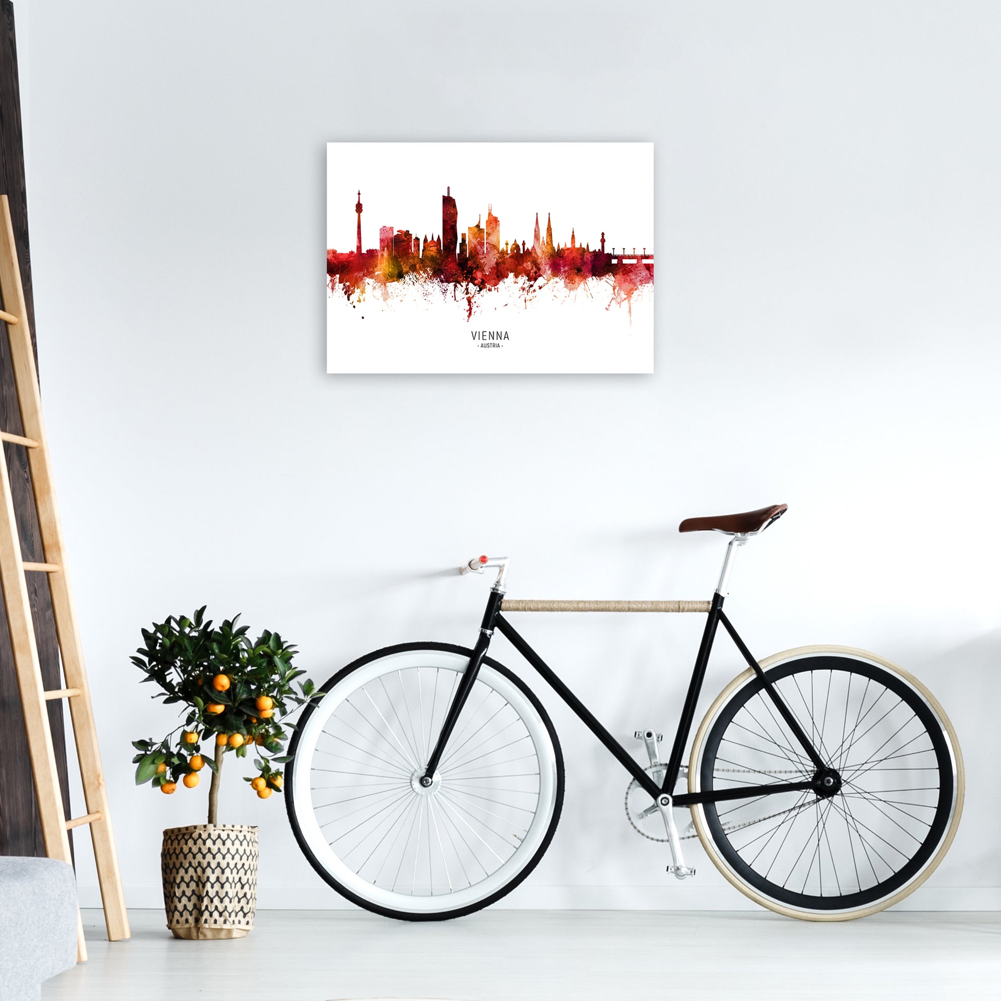 Vienna Austria Skyline Red City Name  by Michael Tompsett A2 Black Frame