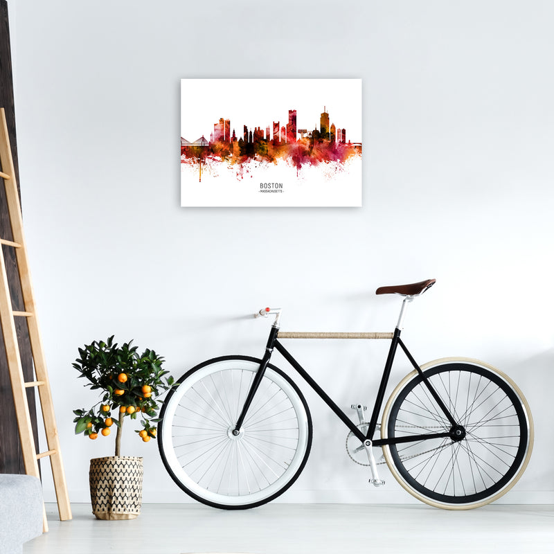 Boston Massachusetts Skyline Red City Name  by Michael Tompsett A2 Black Frame