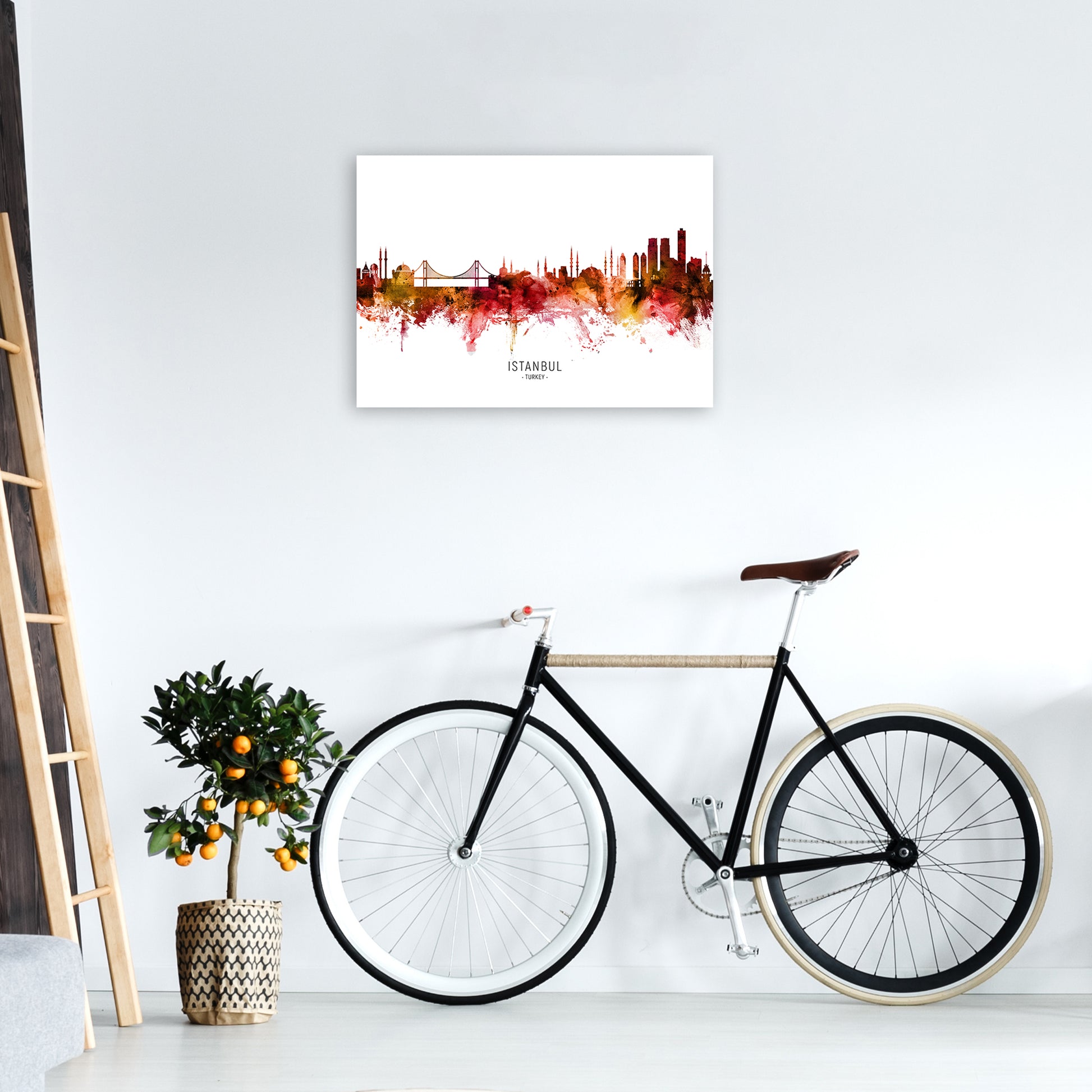 Istanbul Turkey Skyline Red City Name  by Michael Tompsett A2 Black Frame