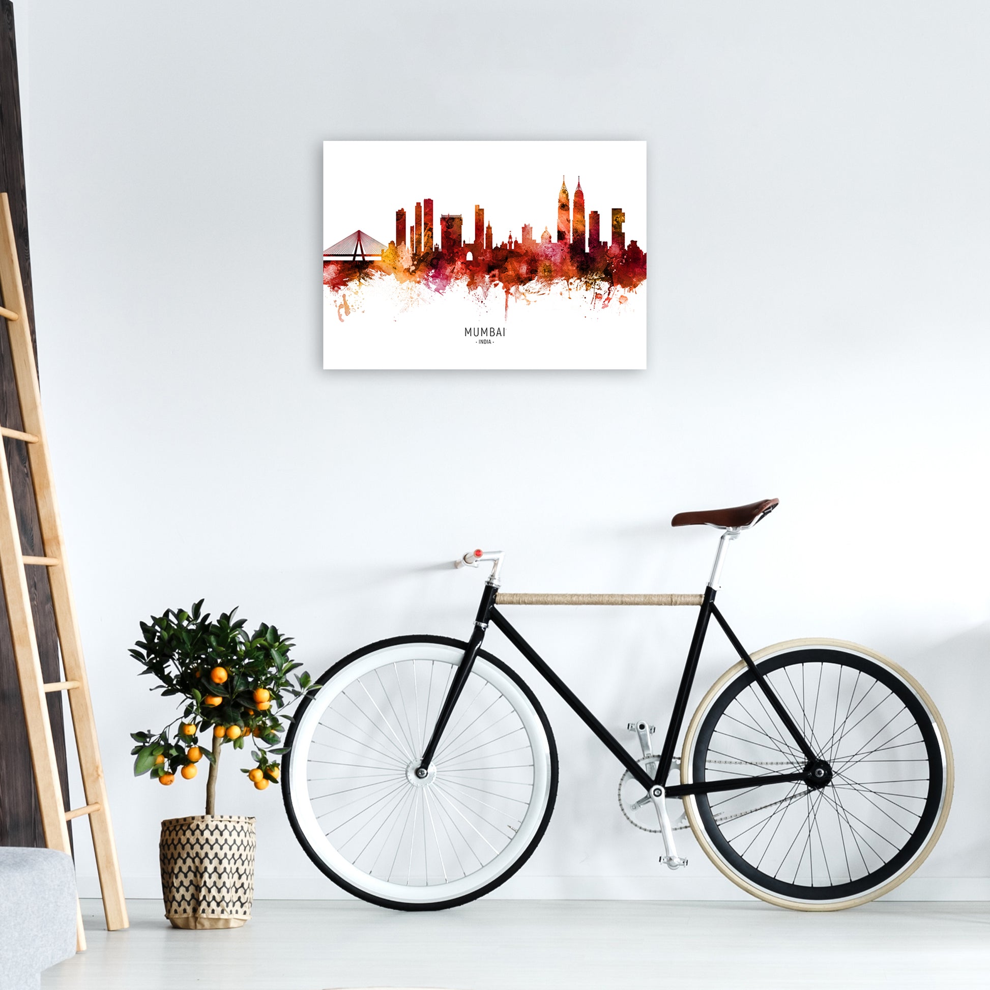 Mumbai India Skyline Red City Name Print by Michael Tompsett A2 Black Frame