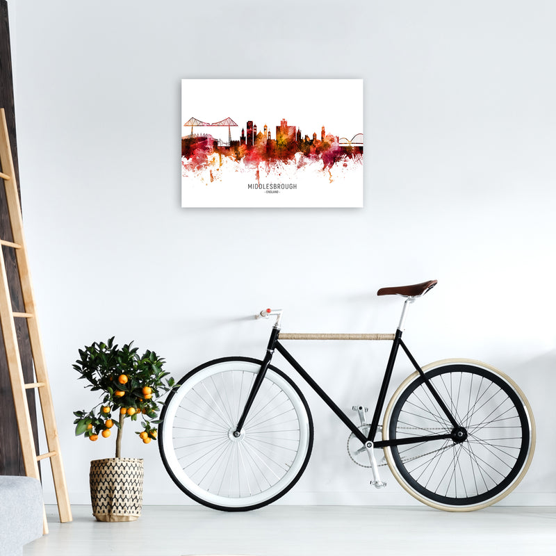 Middlesbrough England Skyline Red City Name  by Michael Tompsett A2 Black Frame