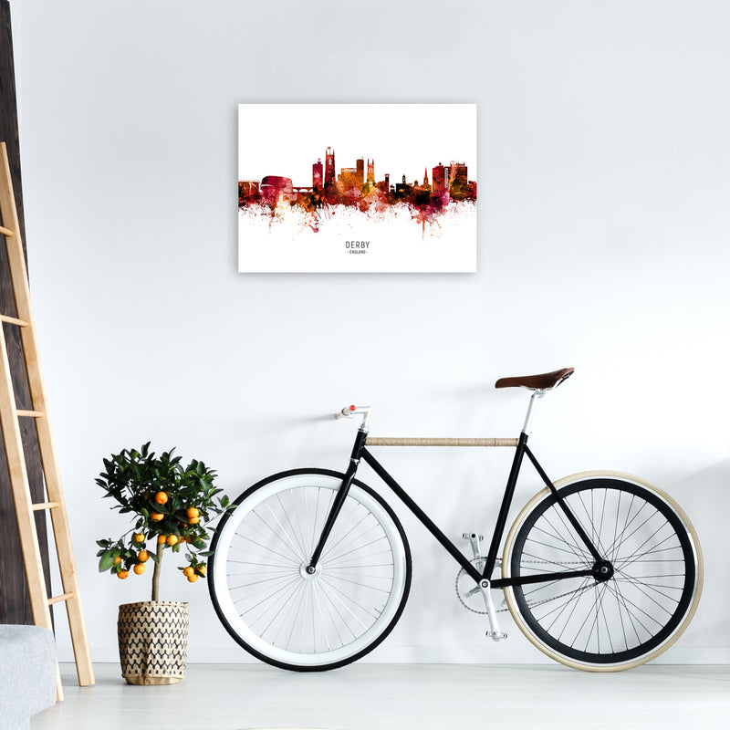 Derby England Skyline Red City Name Print by Michael Tompsett A2 Black Frame