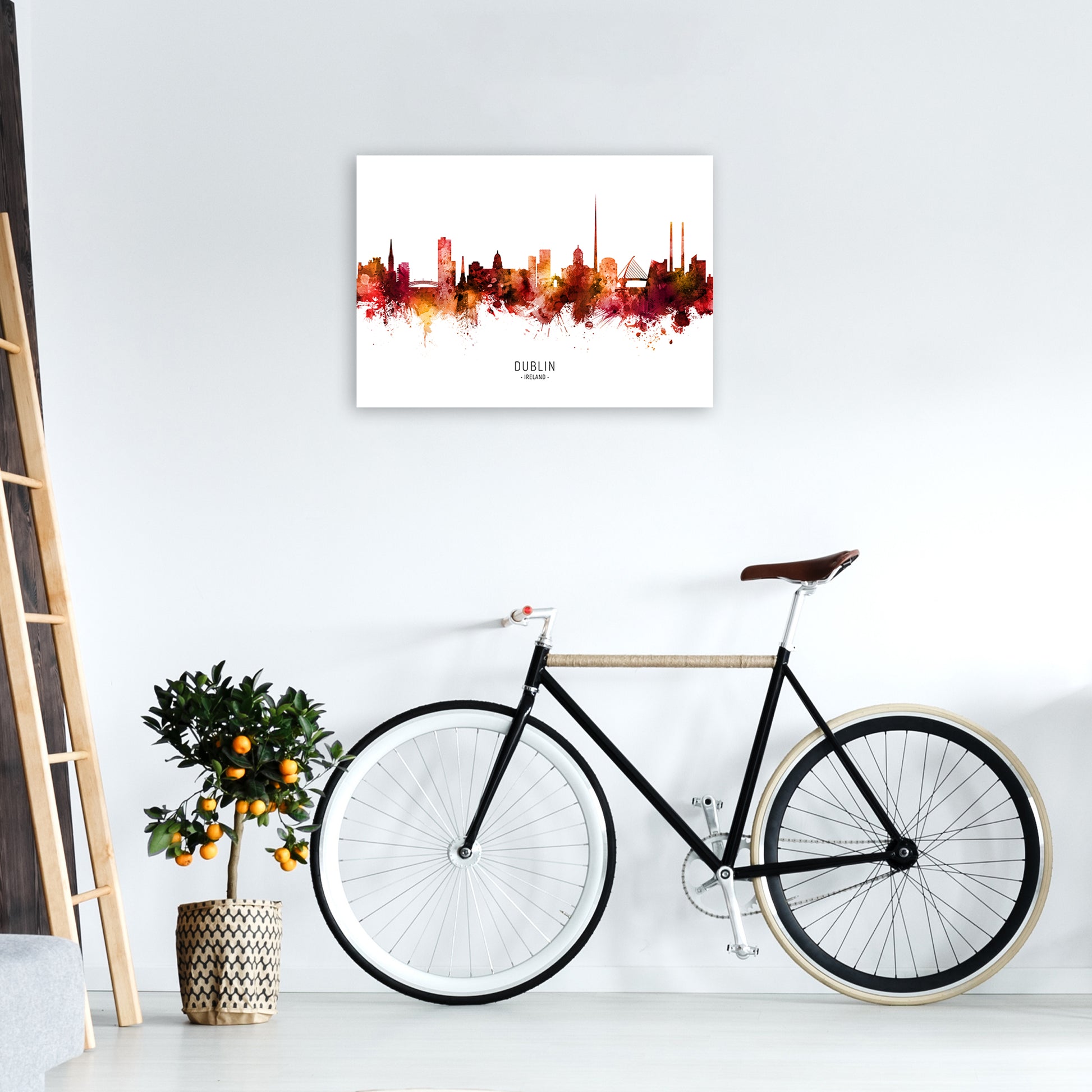 Dublin Ireland Skyline Red City Name  by Michael Tompsett A2 Black Frame
