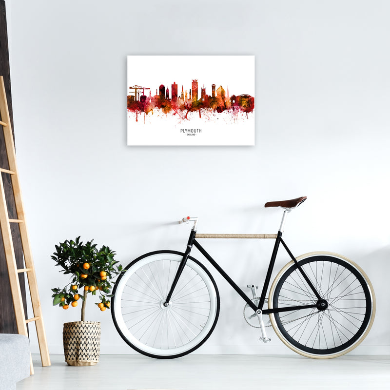 Plymouth England Skyline Red City Name  by Michael Tompsett A2 Black Frame