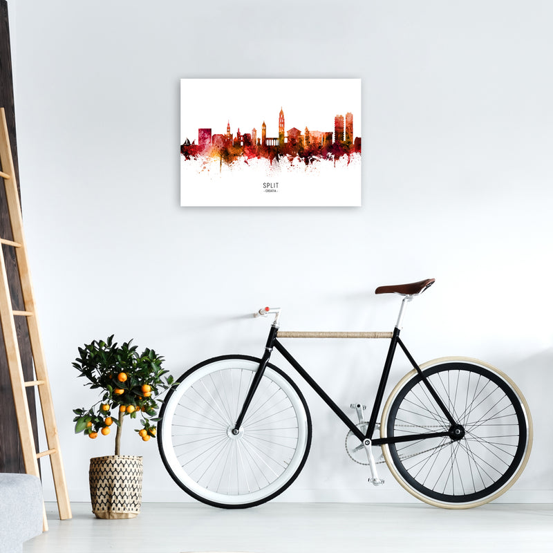 Split Croatia Skyline Red City Name Print by Michael Tompsett A2 Black Frame