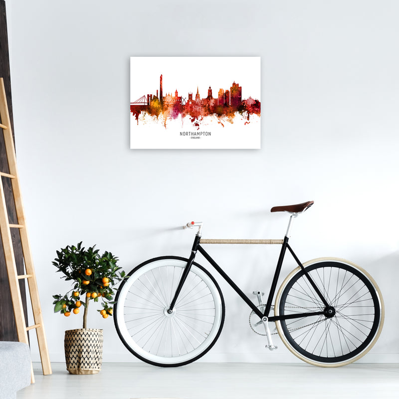 Northampton England Skyline Red City Name  by Michael Tompsett A2 Black Frame