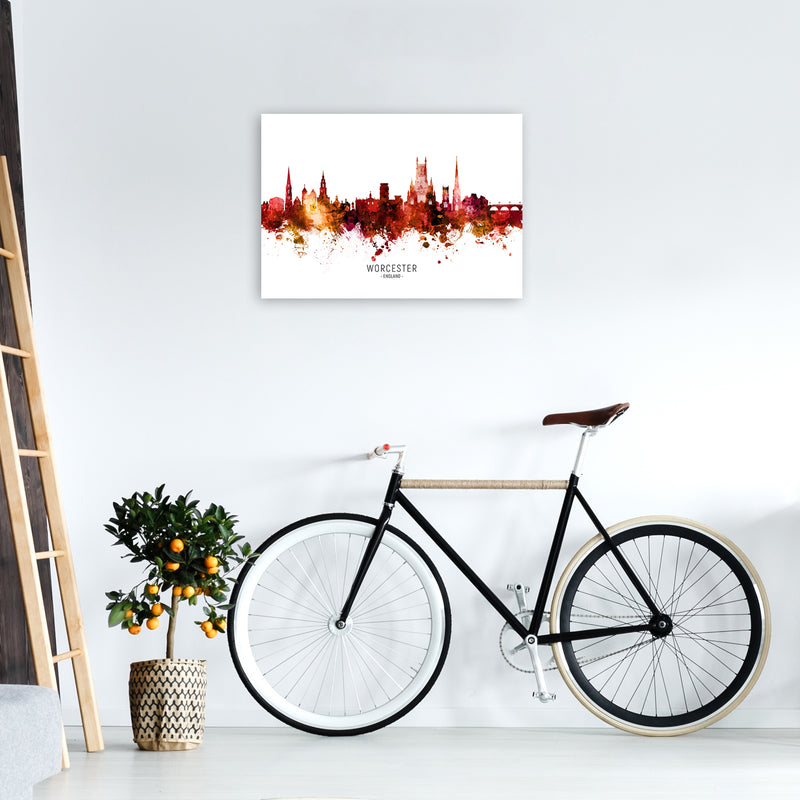 Worcester England Skyline Red City Name  by Michael Tompsett A2 Black Frame