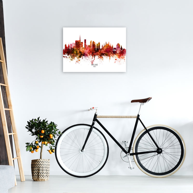 Milan Italy Skyline Red City Name Print by Michael Tompsett A2 Black Frame