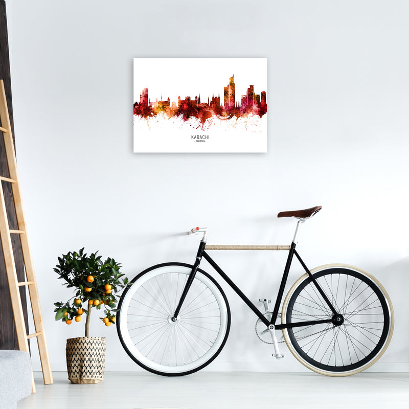 Karachi Pakistan Skyline Red City Name  by Michael Tompsett A2 Black Frame
