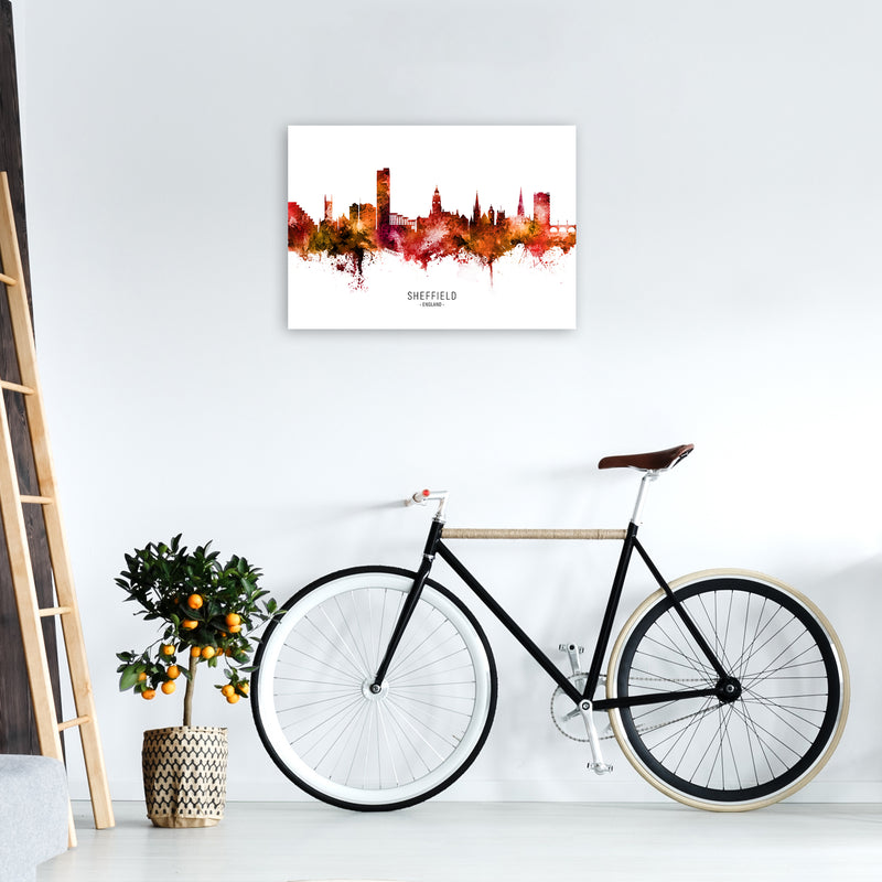 Sheffield England Skyline Red City Name  by Michael Tompsett A2 Black Frame