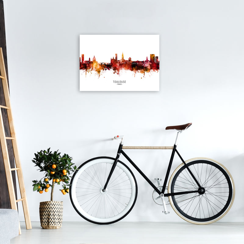 Toulouse France Skyline Red City Name  by Michael Tompsett A2 Black Frame