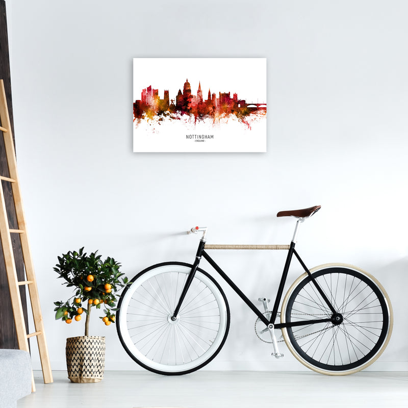 Nottingham England Skyline Red City Name  by Michael Tompsett A2 Black Frame