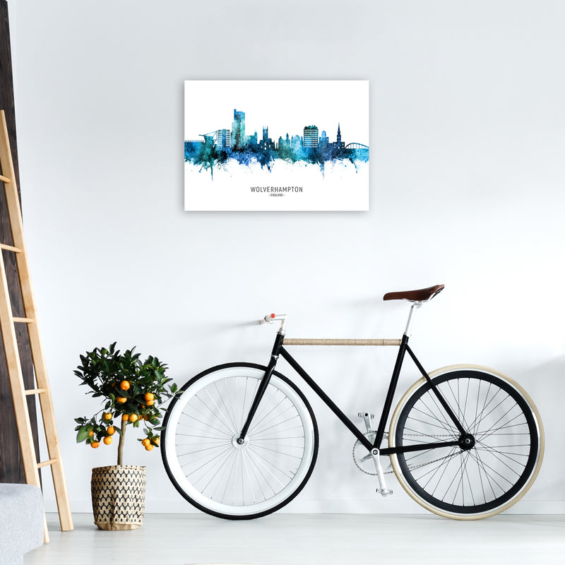 Wolverhampton England Skyline Blue City Name  by Michael Tompsett A2 Black Frame