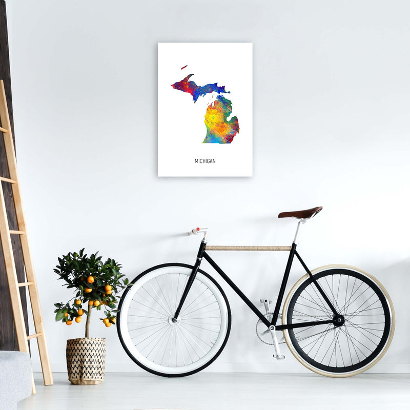 Michigan Watercolour Map Art Print by Michael Tompsett A2 Black Frame