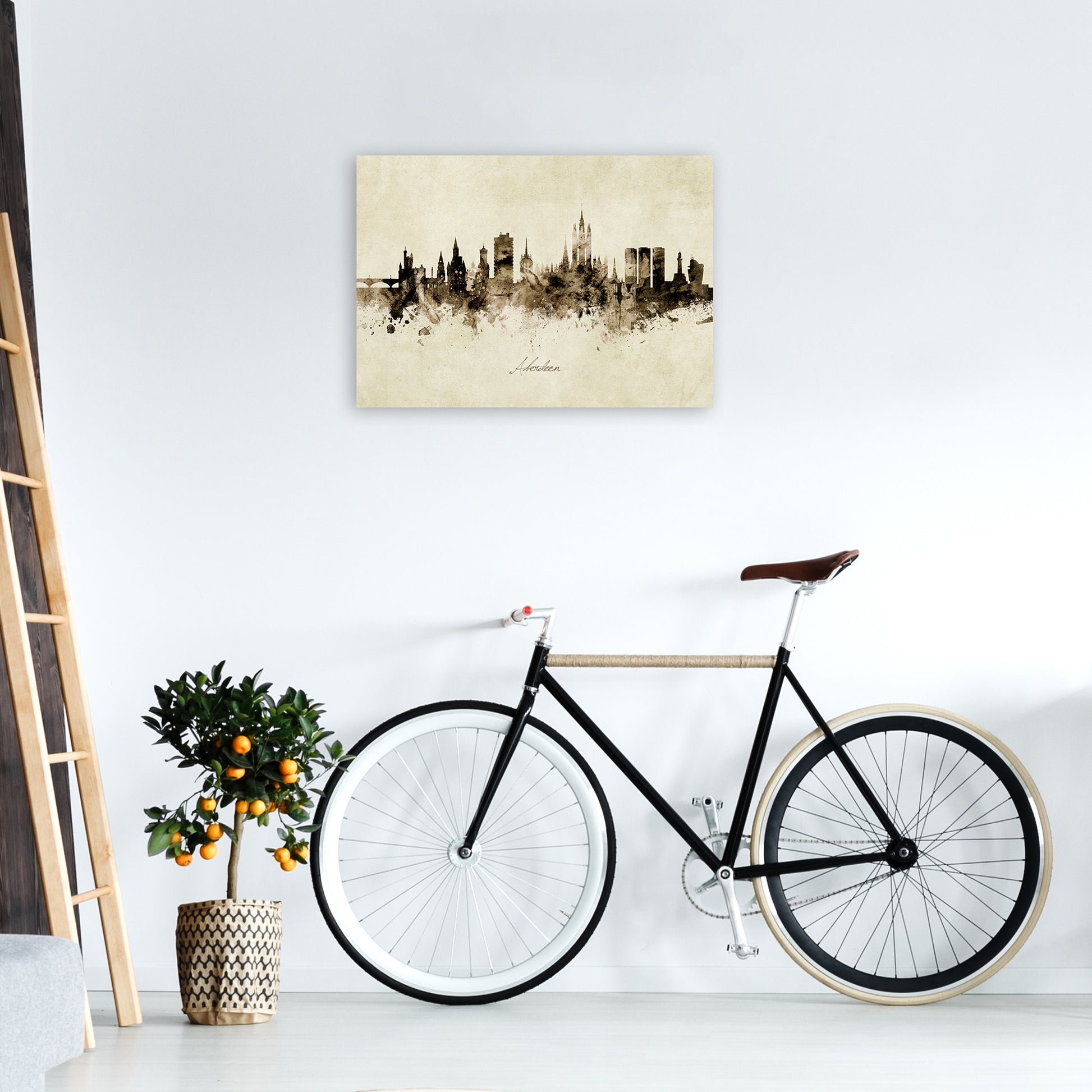 Aberdeen Scotland Skyline Vintage Art Print by Michael Tompsett A2 Black Frame