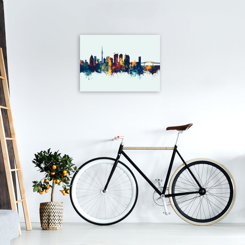Auckland New Zealand Skyline Blue Orange Art Print by Michael Tompsett A2 Black Frame